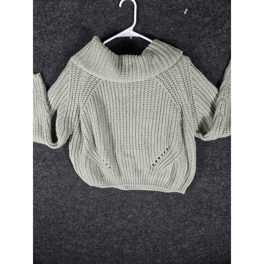 Moon & Madison Sage Green Chunky Knit Off Shoulder Cowl Neck Sweater Large